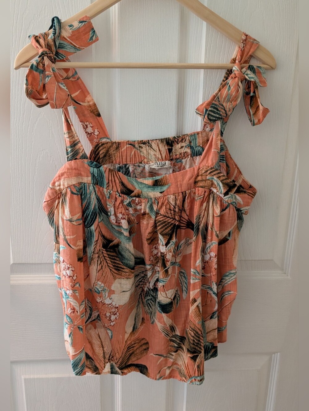 Ana Coral Floral Tie-Shoulder Flowy Cotton Blend Tank Top